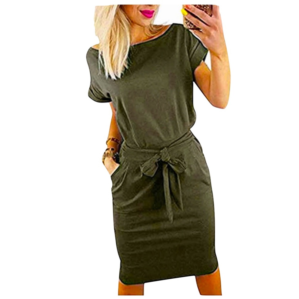 Olive Green Cozy T-shirt dress with belt AND POCKETS! ✨NWOT✨